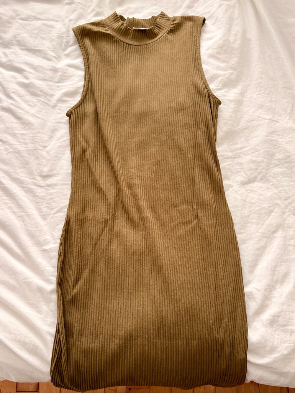 🌳 Two Thirds Sleeveless Ribbed Mock Neck Dress in Olive